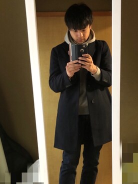 「ZOZO」｜「アイテム（チェスターコート）」を使った、ジンさん（メンズ・173cm）の冬コーディネート