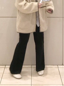 「パイピングコート」｜「アイテム（ムートンコート）」を使った、9ru306さん（レディース・151cm）の冬コーディネート