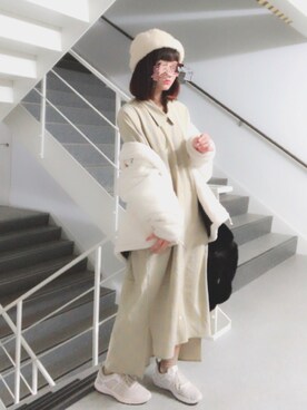 「ボア」｜「アイテム（シャツワンピース）」を使った、tëaさん（レディース・155cm）の冬コーディネート