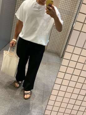 「neos（ネオス）のアイテム（スラックス）」を使った、shigeyuさん（メンズ・172cm）の夏コーディネート