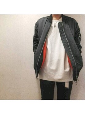 「FOREVER 21」｜「アイテム（MA-1）」を使った、HALLLLさん（メンズ・166cm）の冬コーディネート