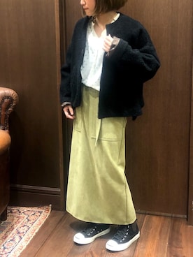 「FIL DE FER（フィルデフェール）のアイテム（ノーカラージャケット）」を使った、saegusa.さん（レディース・151cm）の秋コーディネート