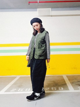 「MUJI」｜「アイテム（ハンチング/ベレー帽）」を使った、Fernさん（レディース・155cm）の秋コーディネート