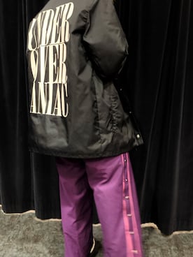 「パープル×黒」｜「アイテム（スラックス）」を使った、いいじま   らん☺︎さん（レディース・164cm）の秋コーディネート