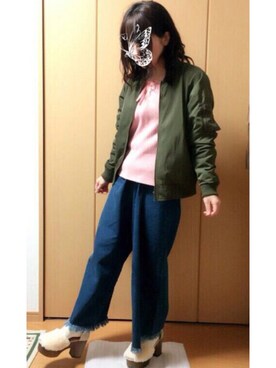 「OLIVE des OLIVE（オリーブデオリーブ）のアイテム（MA-1）」を使った、aoaoさん（レディース・152cm）の冬コーディネート