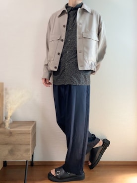 「レザーサンダル」｜「アイテム（ブルゾン）」を使った、Takiさん（メンズ・169cm）の春コーディネート
