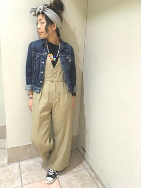 「RNA（アールエヌエー）のアイテム（サロペット/オーバーオール）」を使った、ヨコアヤさん（レディース・162cm）の春コーディネート
