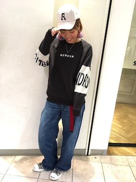 「2018ss」｜「アイテム（スウェット）」を使った、ヨコアヤさん（レディース・162cm）の冬コーディネート