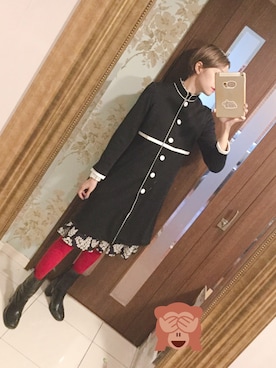 「赤タイツ」｜うだこさん（レディース・162cm）の冬コーディネート