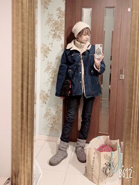 「CHUMS（チャムス）のアイテム（デニムジャケット）」を使った、うだこさん（レディース・162cm）の冬コーディネート