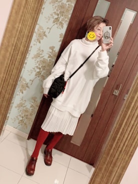 「赤タイツ」｜うだこさん（レディース・162cm）の冬コーディネート