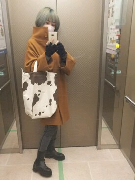 「Omekashi（オメカシ）のアイテム（ジャケット/アウター）」を使った、saeさん（レディース・162cm）の冬コーディネート