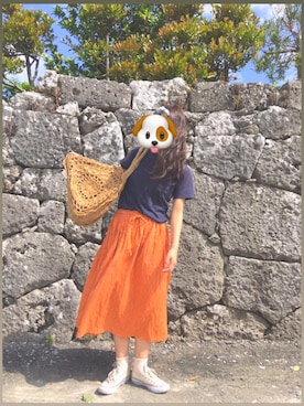 「オレンジスカート」｜かこ.さん（レディース・156cm）の春コーディネート