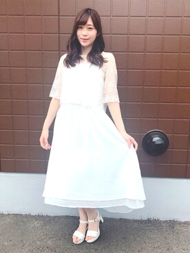 「archives（アルシーヴ）のレース＋キャミワンピース（ワンピース、ホワイト系）」を使った、結原弓愛さん（レディース・160cm）の夏コーディネート