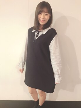 「GOGOSING（ゴゴシング）のアイテム（ワンピース、ブルー系）」を使った、結原弓愛さん（レディース・160cm）の夏コーディネート