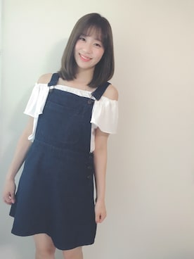 「WEGO（ウィゴー）のアイテム（トップス、ホワイト系）」を使った、結原弓愛さん（レディース・160cm）の夏コーディネート