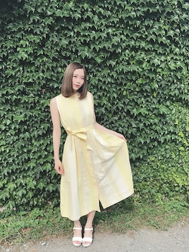 「UNIQLO（ユニクロ）のアイテム（ワンピース、イエロー系）」を使った、結原弓愛さん（レディース・160cm）の夏コーディネート