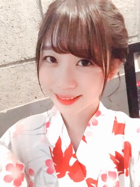 「しまむら（シマムラ）のアイテム（浴衣、ホワイト系）」を使った、結原弓愛さん（レディース・160cm）の夏コーディネート