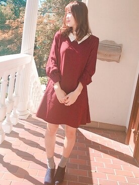 「INGNI（イング）の衿付きAラインワンピース-2017AW-（ワンピース、レッド系）」を使った、結原弓愛さん（レディース・160cm）の秋コーディネート
