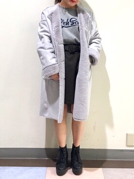 「one after another NICE CLAUP（ワンアフターアナザーナイスクラップ）のアイテム（ムートンコート）」を使った、momokaさん（レディース・153cm）の秋コーディネート