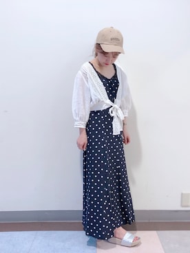 「one after another NICE CLAUP（ワンアフターアナザーナイスクラップ）のアイテム（キャップ）」を使った、momokaさん（レディース・153cm）の夏コーディネート