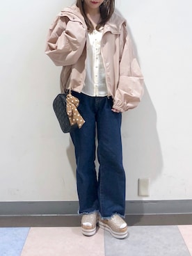 「one after another NICE CLAUP（ワンアフターアナザーナイスクラップ）のアイテム（ブルゾン）」を使った、momokaさん（レディース・153cm）の春コーディネート