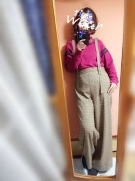「ガンクラブチェック」｜「アイテム（オールインワン・サロペット）」を使った、咲さん（レディース・166cm）の秋コーディネート