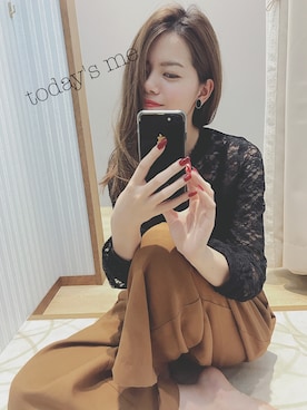 「赤リップ」｜N.さん（レディース・163cm）の秋コーディネート