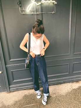 「CONVERSE（コンバース）のCONVERSE コンバース オール スター オックス / ALL STAR OX(BLACK) 32160321（スニーカー）」を使った、N.さん（レディース・163cm・20代）の夏コーディネート