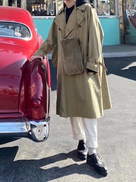 「AURALEE」｜「アイテム（トレンチコート）」を使った、Yooooさん（メンズ・178cm）の冬コーディネート