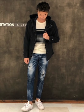 「白ニット」｜「アイテム（ダッフルコート）」を使った、wataruさん（メンズ・178cm）の秋コーディネート