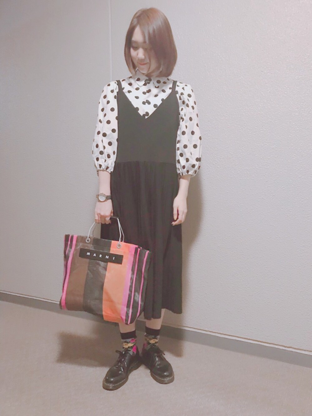 「ZARA、ワンピース、春コーデ」｜「ZARAのアイテム（ワンピース、ブラック系）」を使った、manakaさん（レディース・163cm）の春コーディネートの1枚目の写真