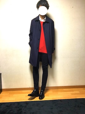 「ソックス」｜「アイテム（ステンカラーコート）」を使った、KOKIさん（メンズ・180cm）の冬コーディネート