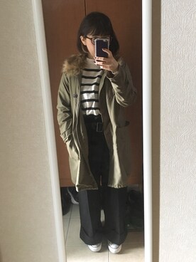 「LEPSIM（レプシィム）のアイテム（モッズコート）」を使った、manamiさん（レディース・157cm）の冬コーディネート