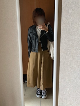 「niko and...（ニコアンド）のアイテム（ライダースジャケット）」を使った、manamiさん（レディース・157cm）の春コーディネート