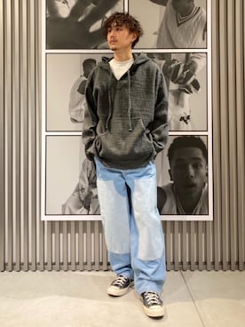 「MONKEY TIME（モンキータイム）のアイテム（パーカー）」を使った、etsuさん（メンズ・173cm）の冬コーディネート