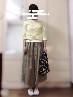 「BEAMS BOY（ビームスボーイ）のアイテム（Tシャツ/カットソー、イエロー系）」を使った、ananさん（レディース・159cm）の春コーディネート