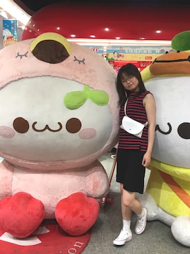 「earth music&ecology（アースミュージックアンドエコロジー）のアイテム（タンクトップ、レッド系）」を使った、ananさん（レディース・159cm）の夏コーディネート