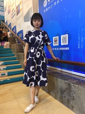 「marimekko（マリメッコ）のアイテム（ワンピース、ホワイト系）」を使った、ananさん（レディース・159cm）の夏コーディネート