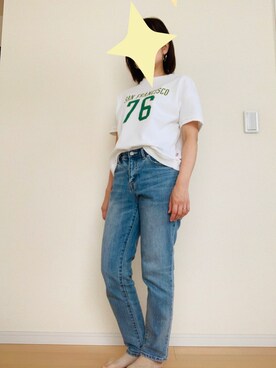 「ZOZO（ゾゾ）のスリムテーパードデニムパンツ［WOMEN］（デニムパンツ）」を使った、komameさん（レディース・150cm）の春コーディネート