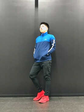 「レッド」｜「アイテム（ジャージ）」を使った、kameさん（メンズ・166cm）の春コーディネート