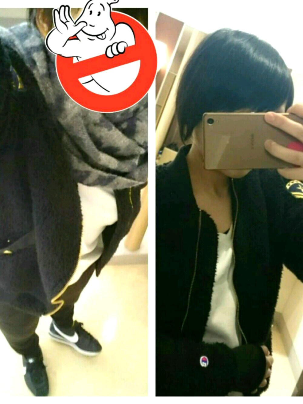 「あったかコーデ」｜「Championのウィメンズ チャンピオン フリースジャケット Champion WMNS ZIP JACKET MA-1 CW-G601（ブルゾン、ブラック系）」を使った、よっかちゃんさん（レディース・159cm）の冬コーディネートの1枚目の写真