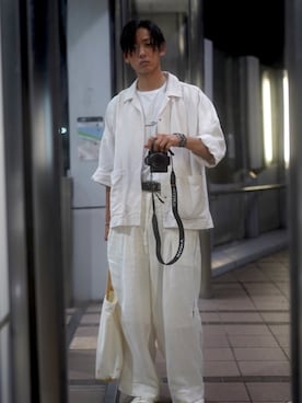 「リネン素材」｜YAHIROさん（メンズ・180cm）の夏コーディネート