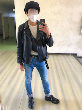 「New Balance」｜「アイテム（キャスケット）」を使った、わたさんさん（メンズ・175cm）の春コーディネート