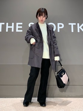 「アイテム（ノーカラーコート、グレー系）」を使った、kozuさん（レディース・148cm）の冬コーディネート