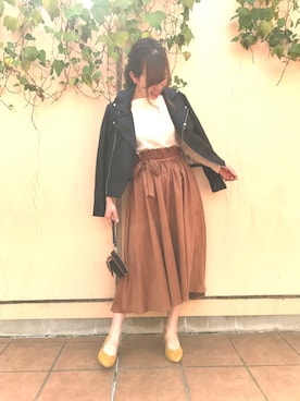 「CIAOPANIC TYPY（チャオパニックティピー）のアイテム（ライダースジャケット）」を使った、Ayumiさん（レディース・159cm）の秋コーディネート