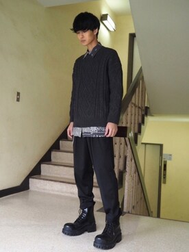 「Figments（フィグメンツ）のアイテム（スラックス）」を使った、Figments_officialさん（メンズ・180cm）の冬コーディネート