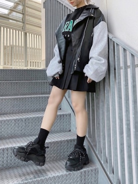 「Figments（フィグメンツ）のアイテム（ライダースジャケット）」を使った、Figments_officialさん（レディース・151cm）の春コーディネート