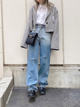 「Figments（フィグメンツ）のアイテム（ライダースジャケット）」を使った、Figments_officialさん（レディース・151cm）の春コーディネート