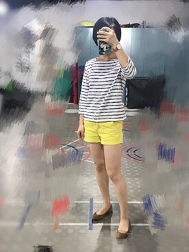 「アイテム（カーゴパンツ、イエロー系）」を使った、蔷薇岛屿于阳阳さん（レディース・163cm）の春コーディネート